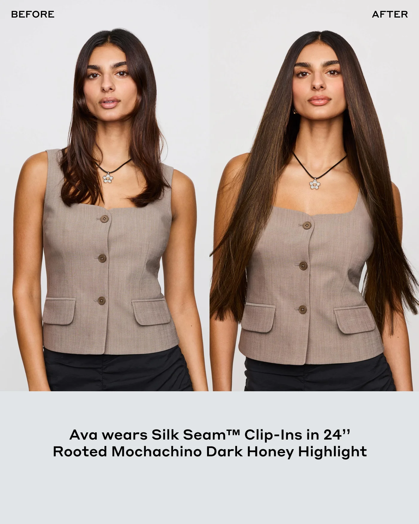 Silk Seam™ Clip-In, Mochachino Chocolate/Dark Honey Rooted Highlight - Image 4