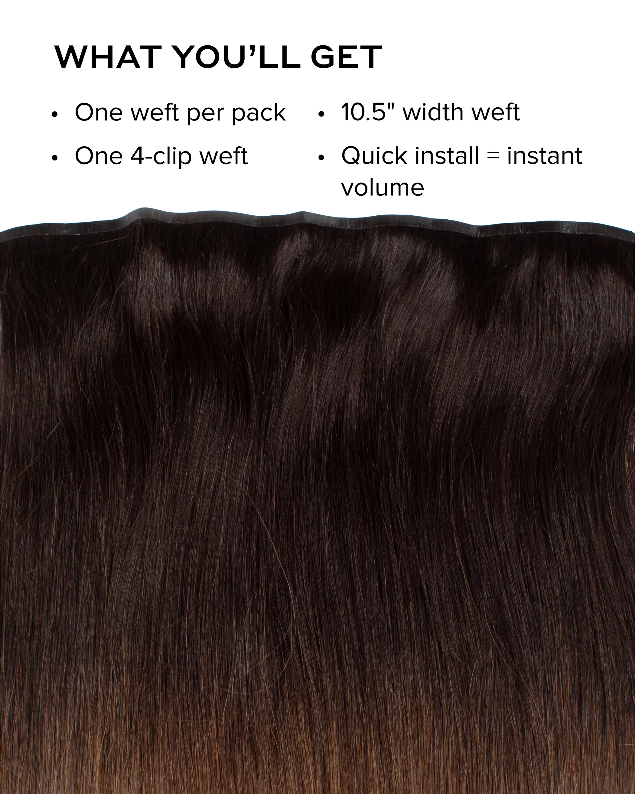 Silk Seam™ Volumizing Weft Clip-In, Dark Brown/Ash Brown #2/8 Ombre - Image 2